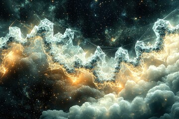 Obraz premium Dramatic cosmic cloudscape with glowing nebula and stars
