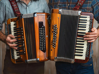 Two People Holding an Accordion