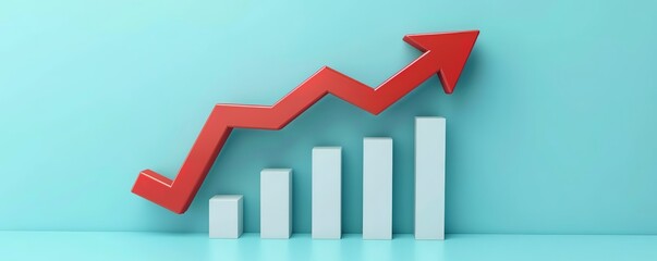 A red arrow pointing upwards on top of white bars, representing growth and progress.