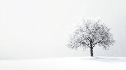 A peaceful winter scene with snow falling gently against a white background, evoking a calm and tranquil seasonal atmosphere.