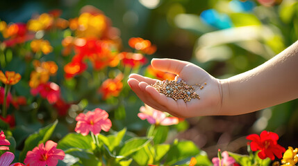 Fertilizer in hand, ready to be applied to plants