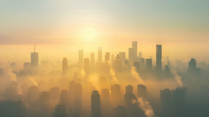 Fototapeta premium An aerial view of a thriving city shrouded in dust and smog.
