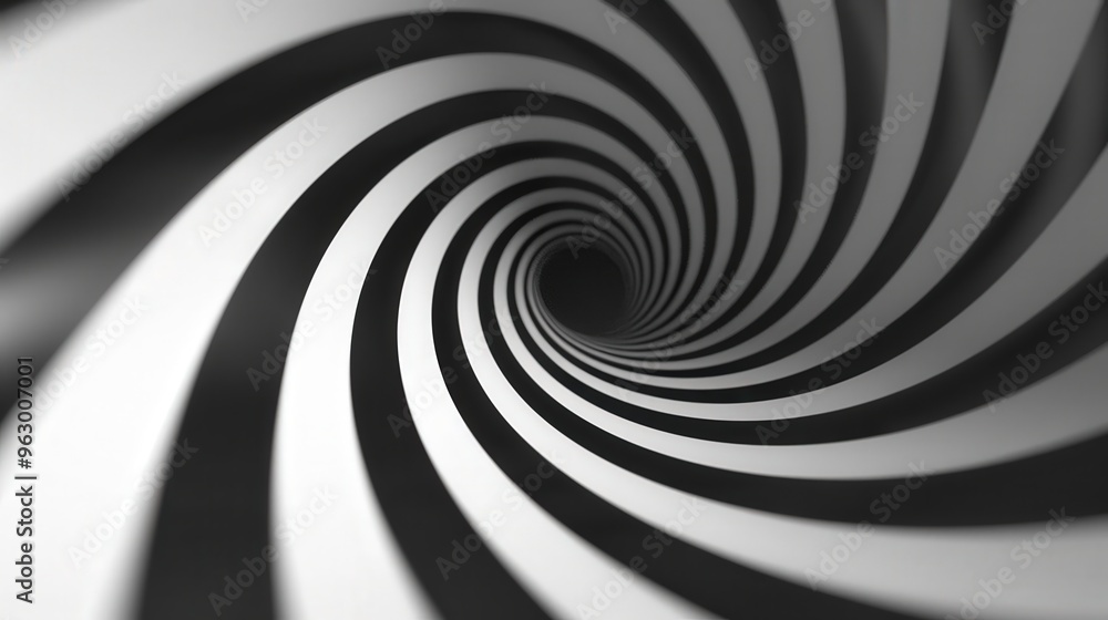 Poster abstract background featuring a hypnotic spiral pattern in black and white, creating a captivating s
