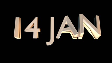 14 Jan animation for calendar concept isolated on black background