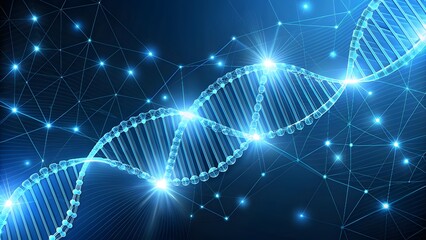 Obraz premium Science template, wallpaper or banner with DNA molecules. Bluee technology background