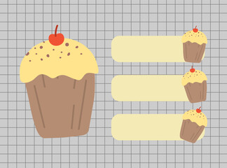 Colorful sticky note with cute food illustration set