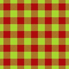 Sixties texture background plaid, woven textile seamless vector. Cloth pattern check fabric tartan in lime and red colors.