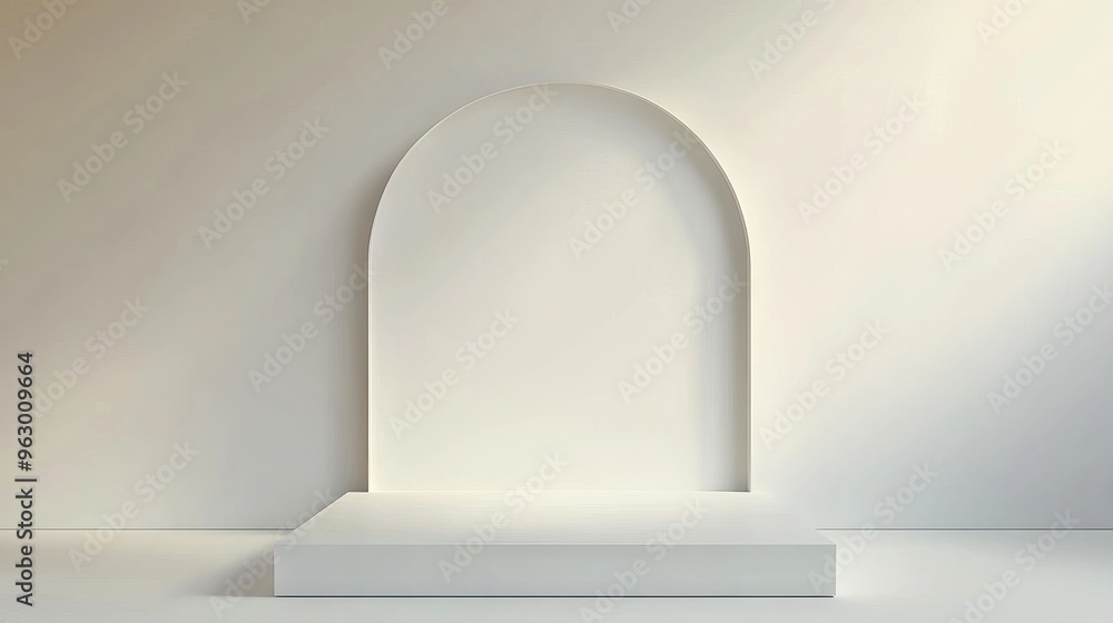 Poster blank white gradient background with product display space, empty studio room floor, and smooth tran