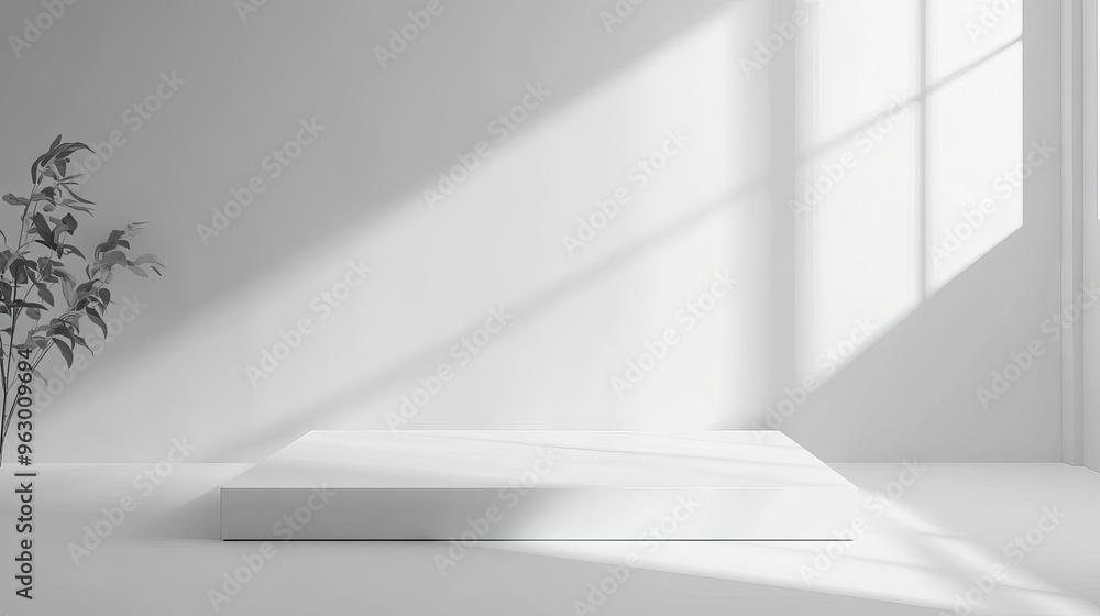 Poster blank white gradient background with product display space, empty studio room floor, and smooth tran