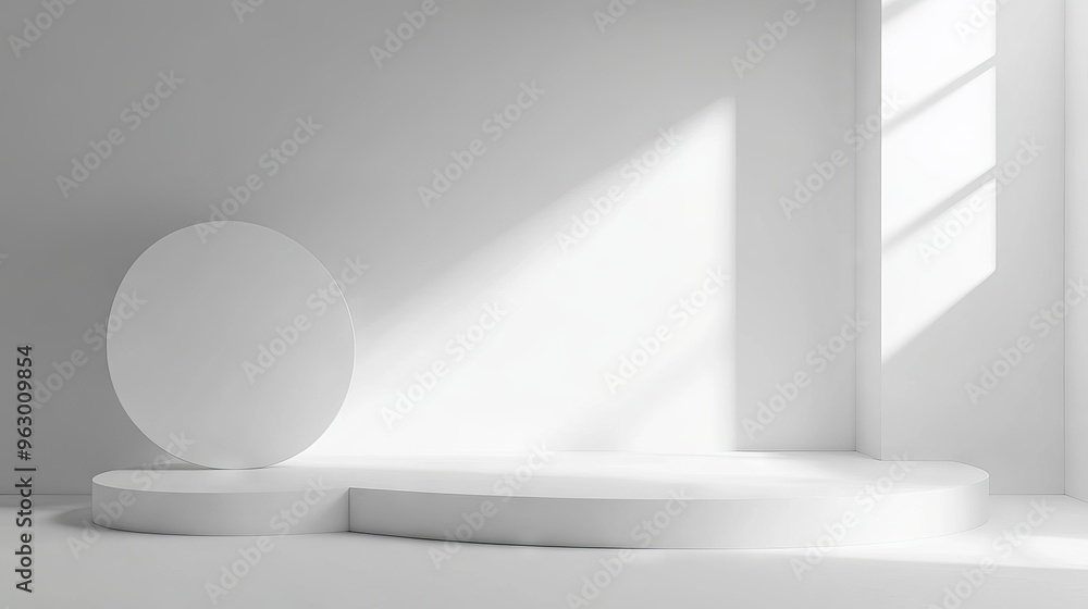 Poster blank white gradient background with product display space, empty studio room floor, and smooth tran