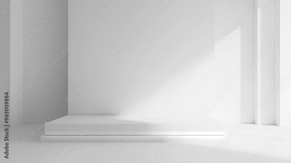 Poster blank white gradient background with product display space, empty studio room floor, and smooth tran