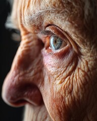 Naklejka premium A woman with a wrinkled face and a blue eye
