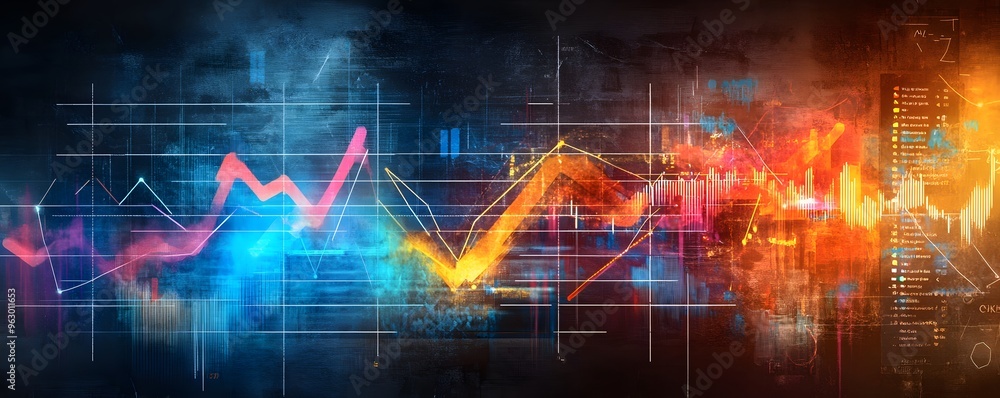 Aufkleber abstract digital art with colorful lines and charts.