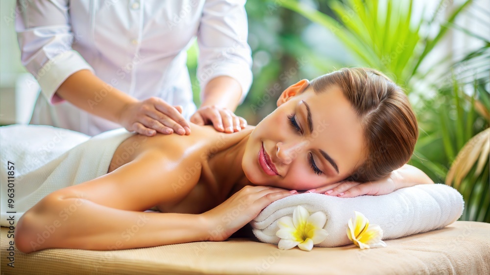 Poster spa body massage woman hands treatment