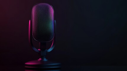 `Microphone with colorful neon lighting on a dark background