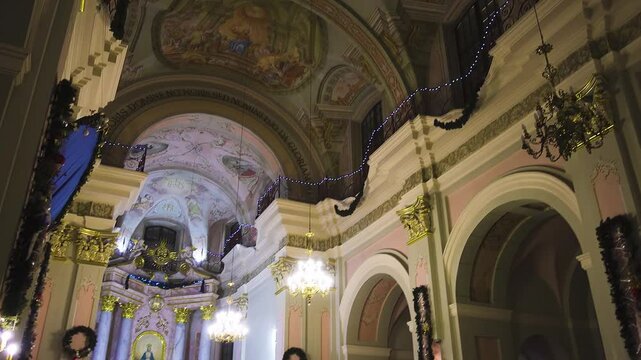 MINSK, BELARUS - DECAMBER 29, 2017: Cathedral of the Holy Name of Mary is a Roman Catholic baroque cathedral in Minsk. It is the seat of the Roman Catholic Archdiocese of Minsk-Mohilev.