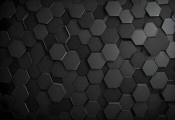 Hexagonal dark grey, black background texture, 3d illustration, 3d rendering, grey hexagons modern background