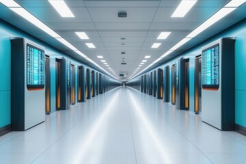 Fototapeta premium High-tech airport gateway with automated boarding gates and digital screens, high-tech airport gateway, futuristic travel