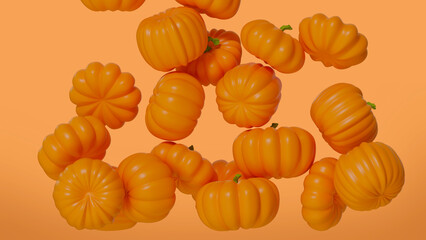 Pumpkins are falling. 3D illustration autumn, Halloween, holidays.	