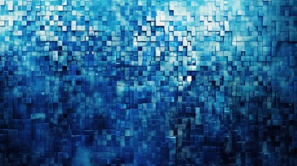 Fototapeta premium An engaging abstract background showcasing a mosaic of pixelated designs in different shades of blue, resulting in a dynamic visual experience.