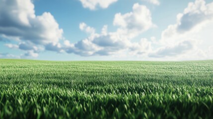 Naklejka premium Freshly trimmed, natural green grass extending infinitely, giving a tranquil feeling to the landscape. 3D rendering.