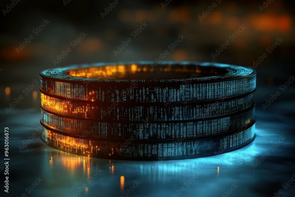 Poster a circular vault-like object with layers of encryption patterns etched onto its surface, symbolizing
