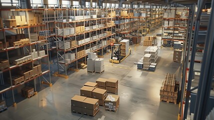 Obraz premium A visual of a warehouse with ergonomic workstations and equipment designed to enhance worker comfort and productivity