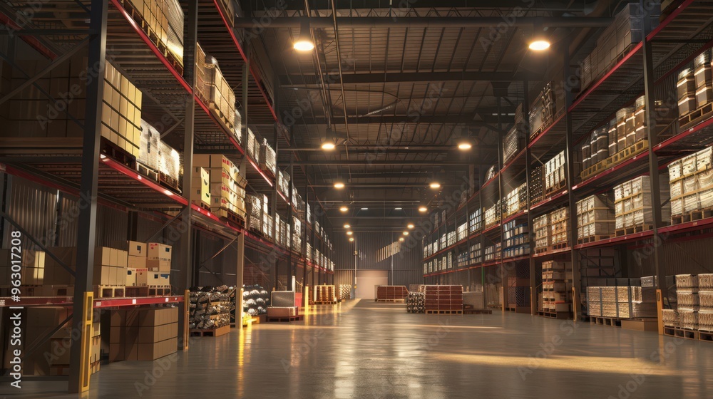 Poster a visual of a warehouse with temperature-controlled zones for storing perishable goods, illustrating