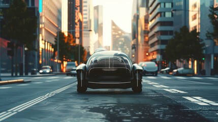 A visual of an autonomous vehicle navigating through city streets, representing the future of self-driving transportation technology