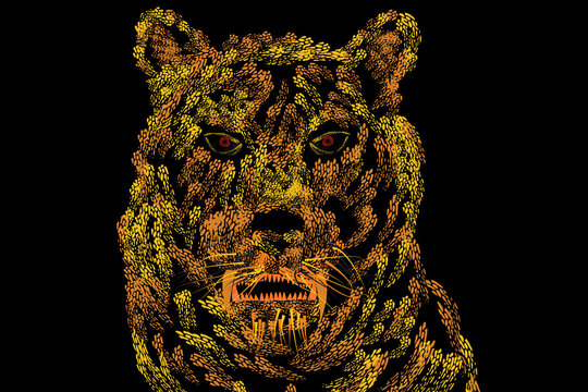 great lion on black background