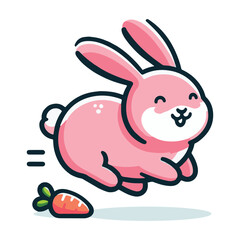 Adorable cartoon bunny hopping towards a carrot, cute playful animal illustration perfect for children's designs vector art style