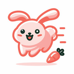 Adorable cartoon bunny hopping towards a carrot, cute playful animal illustration perfect for children's designs vector art style