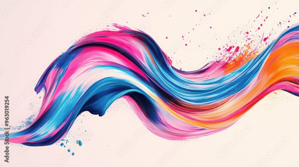 Poster a wave of colorful brush strokes forms a ribbon swirl, creating a captivating abstract splash effect