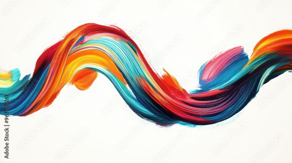 Poster a wave of colorful brush strokes forms a ribbon swirl, creating a captivating abstract splash effect