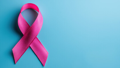 Pink ribbon intertwined with medical symbols, representing advanced breast cancer therapies and awareness efforts