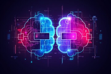 Obraz premium Neural cognition Neurocortex Futuristic digital rendering of a brain diagram illuminated in neon symbolizing artificial intelligence technological innovation and human intellect