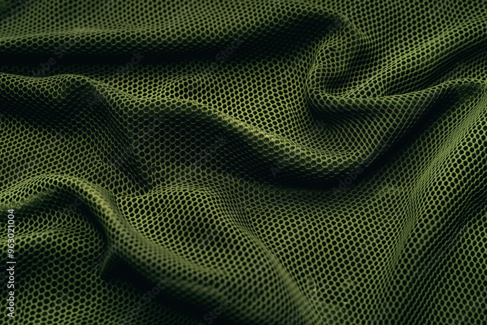 Poster deep green fabric texture close-up. unique woven material with small holes pattern creates sense of 