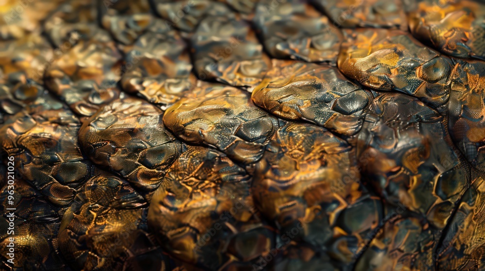 Poster artistic representation of a reptile's skin, emphasizing the scales and patterns that offer protecti