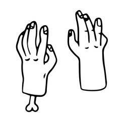 Zombie hands with a bone. Vector graphics on a white background, Halloween theme, monsters. Horror