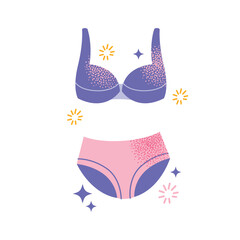 Set of women lingerie. Collection of elegant and sexy nightwear sets. Colorful vector illustration of trendy female underwear bra and panty  isolated on white background