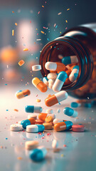 Dynamic Pill Explosion: Reproductive Choice Spectrum, Teal-Orange Balanced Health Freedom, Empowering Options