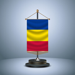Chad Vertical table flag with golden pole  on dark  gradient background