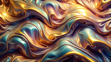 Fototapeta premium holographic background with colorful abstract waves, glamour style, gold turquoise pink color, melting, close-up