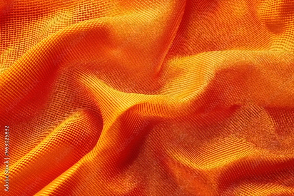 Poster vibrant orange fabric texture with diagonal lines creates dynamic movement. close-up view of woven m