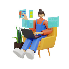 3d illustration Girl Working from Her Cozy Corner