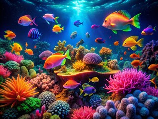 Marine bioluminescence coral reef ecosystems vibrant fish habitats