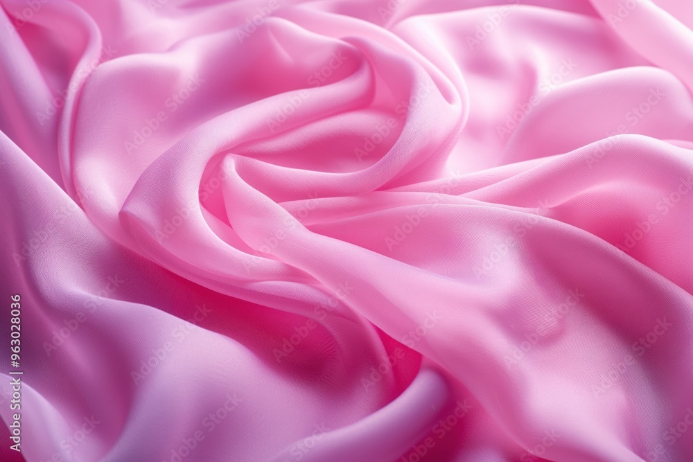 Aufkleber Pink fabric texture close-up. Smooth shiny satin-like material folded to create depth dimension. Slightly wrinkled adding softness. No text objects visible. Constant fabric position throughout image.
