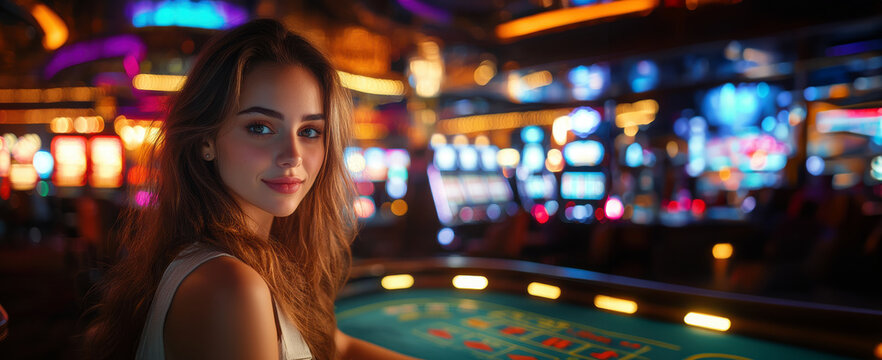 Woman playing roulette at casino.