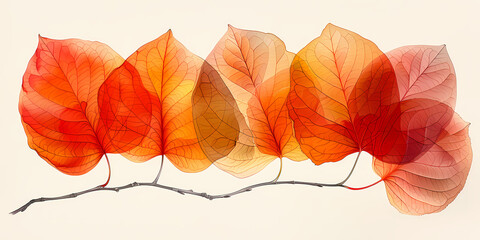 Fototapeta premium Four leaves aligned on a branch