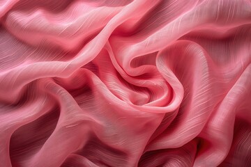 Obraz premium Pink fabric close-up features criss-cross pattern with smooth texture. Blurred background showcases intricate details. Ideal for fashion, textiles and interior design.